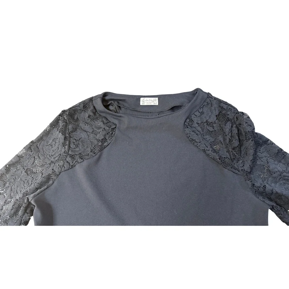 Free People Intimately No Excuses Long Sleeve Lace Top Black OB1186716 Size M